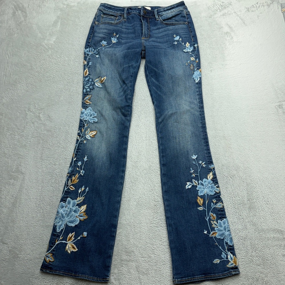 Driftwood Jeans Women 27 Blue Kelly Bootcut Floral Embroidered Medium Wash Boho